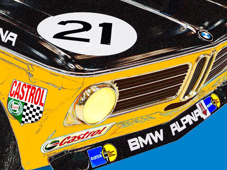 BMW Alpina 2002ti race car art, vintage race car, TRANS-AM series, 1970s auto image 2