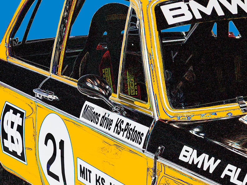 BMW Alpina 2002ti race car art, vintage race car, TRANS-AM series, 1970s auto image 3