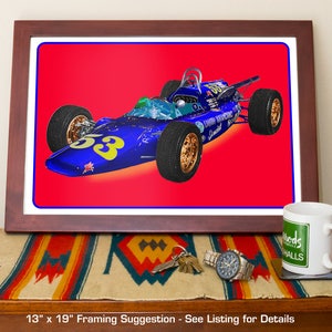 Indy 500 race car art, vintage British MG Liquid Suspension Special, 1964 Indianapolis 500, 1960's auto image 5