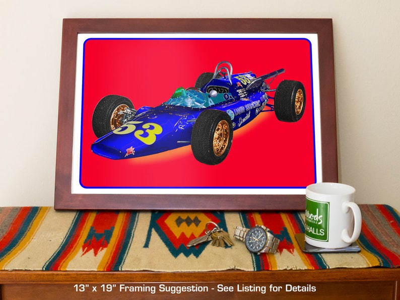 Indy 500 race car art, vintage British MG Liquid Suspension Special, 1964 Indianapolis 500, 1960's auto image 5