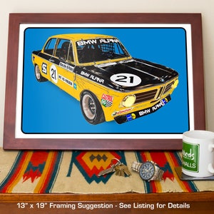 BMW Alpina 2002ti race car art, vintage race car, TRANS-AM series, 1970s auto image 5