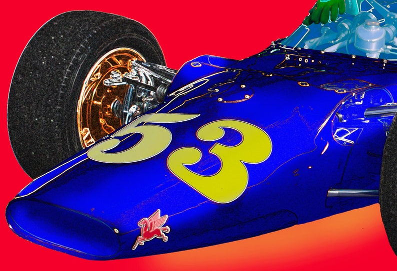 Indy 500 race car art, vintage British MG Liquid Suspension Special, 1964 Indianapolis 500, 1960's auto image 2