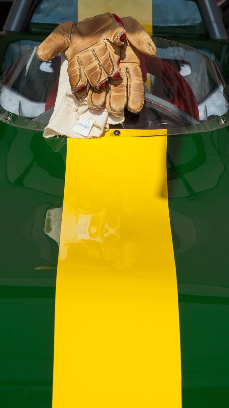 British Racing Green Lotus, race car art, race car and gloves, photograph image 2