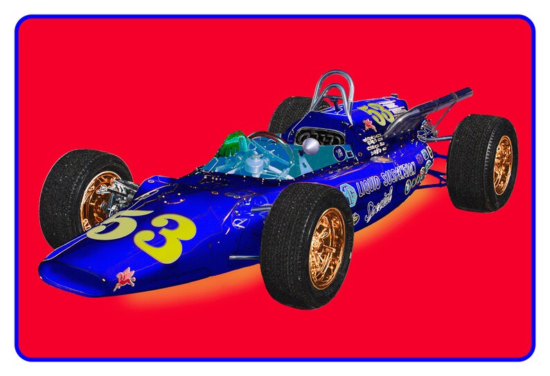 Indy 500 race car art, vintage British MG Liquid Suspension Special, 1964 Indianapolis 500, 1960's auto image 7