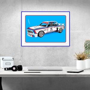 BMW 3.0 CSL Batmobile, Vintage German race car art, Winner of 1975 12 hours of Sebring, 1970's auto image 4