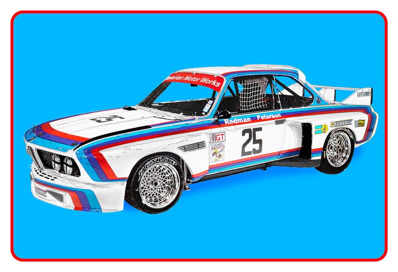 BMW 3.0 CSL Batmobile, Vintage German race car art, Winner of 1975 12 hours of Sebring, 1970's auto image 7