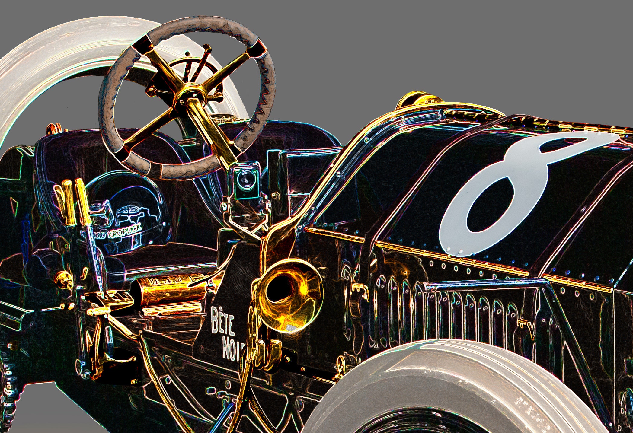 Indianapolis 500 race car art, vintage Indy car, Bête Noire Alco, 1909