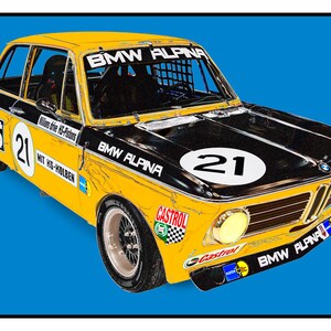 BMW Alpina 2002ti race car art, vintage race car, TRANS-AM series, 1970s auto image 7