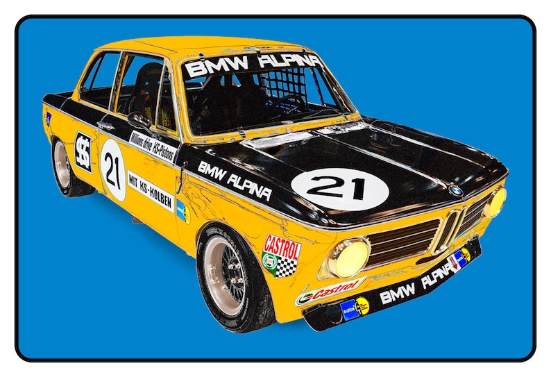 BMW Alpina 2002ti race car art, vintage race car, TRANS-AM series, 1970s auto image 7