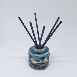 Blue and black Geometric Ceramic Diffuser Scent Bottle - Black diffuser reeds - Handmade Decor
