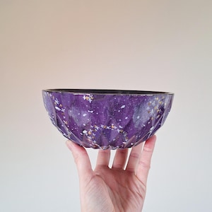 Handmade Bowl with Metallic Stars (Purple) Decorative Bowl, Small Fruit Bowl or Astronomy Gift