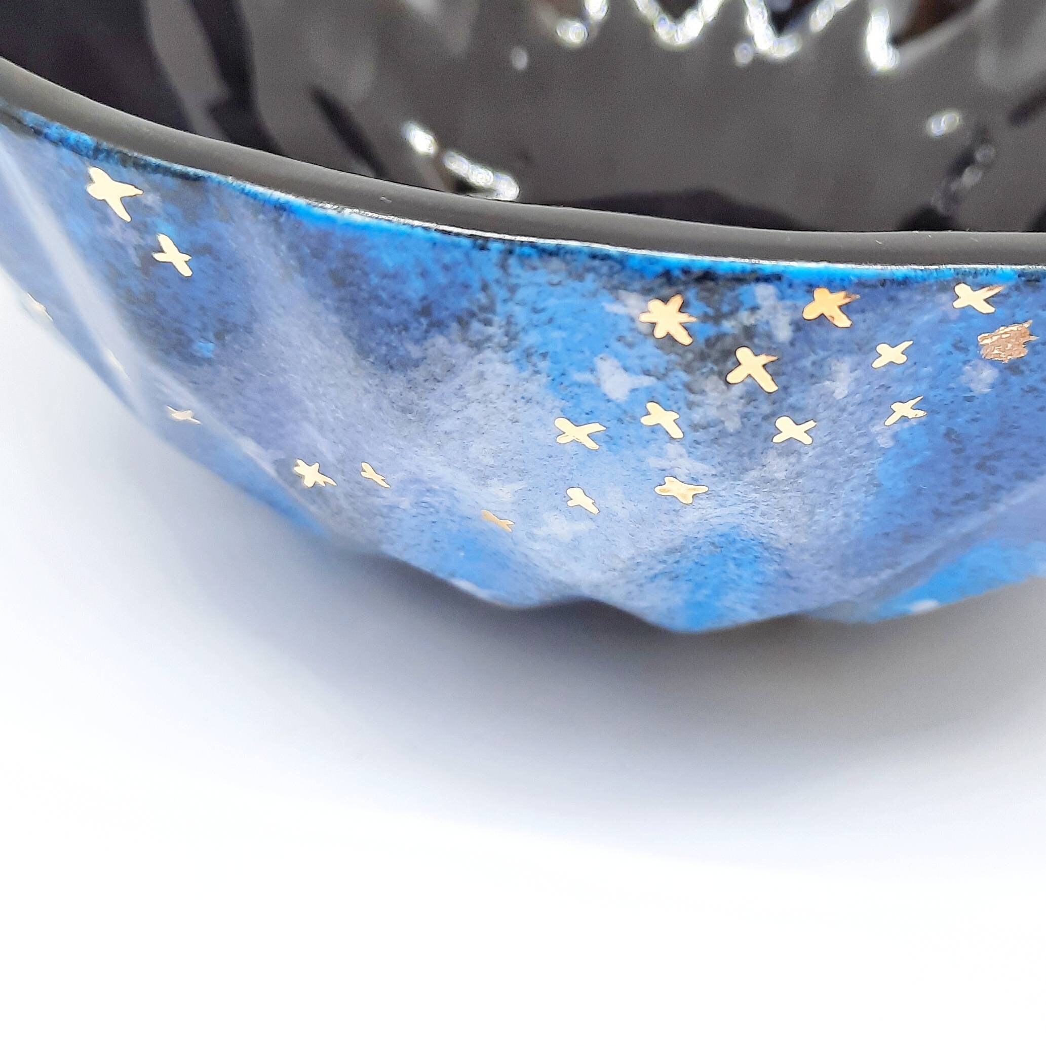 Galaxy Ceramic Bowl with Metallic Stars SECOND Blue Cereal Etsy