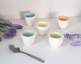 Set of 5 Colourful Porcelain Bowls - Tiny Faceted Pots - dual-colour parian semi-porcelain ceramic pots