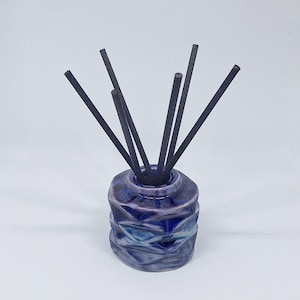 Blue and purple Geometric Ceramic Diffuser Scent Bottle - Black diffuser reeds - Handmade Decor