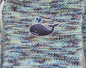 crochet whale variegated bag blue, navy, white, carry all bag, crossbody bag, messenger bag, iPad bag, handbag, purse
