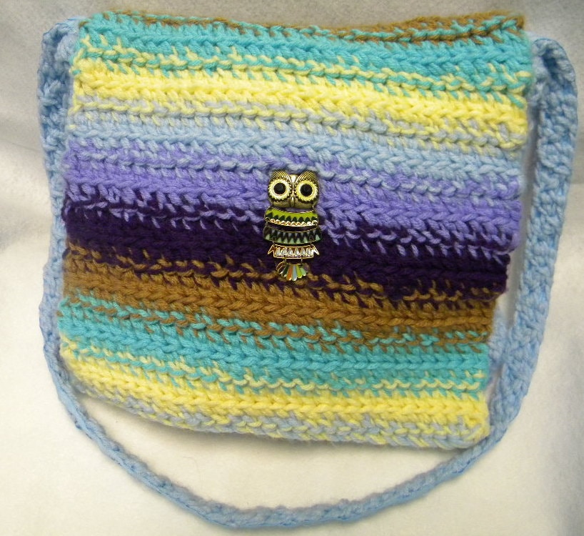 Owl crochet striped yarn variegated crossbody bag, iPad bag, work bag, school bag, handbag, messenge