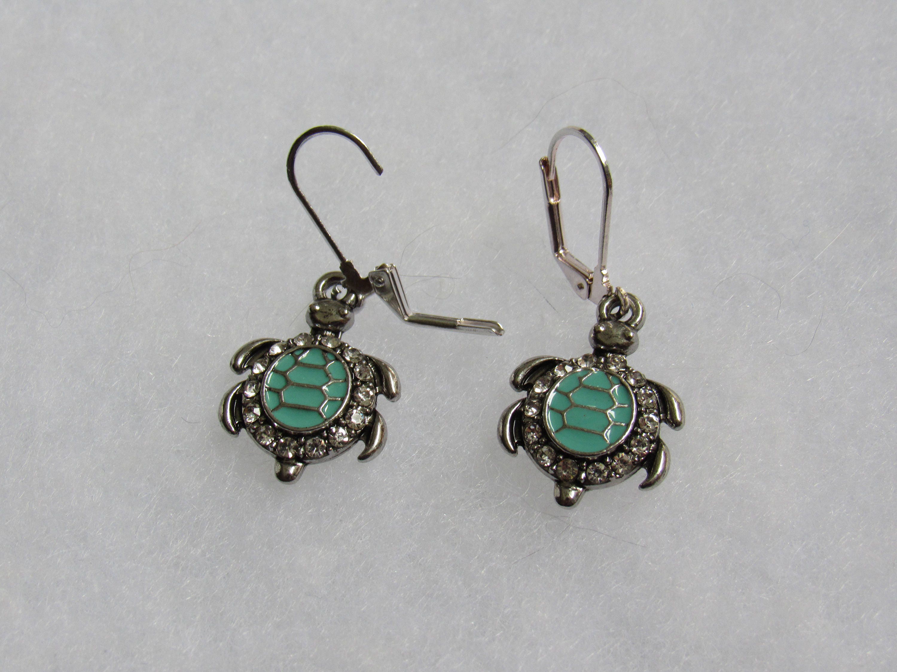 Sea turtle pendant and earrings enameled metal in seafoam | Etsy