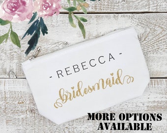 Wedding Zipper Bag, Name Zipper Pouch, Bridal Shower Gift, Bride Bag, Personalised Canvas Makeup Bag, Wedding Proposal Gift, Bridesmaid Gift