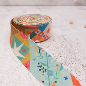Fita de viés de dobra simples ou dupla - Algodão puro - Feito à mão - Tecido Dashwood Studio - Multicolorido - 25 mm/1" de largura - METRO ou JARDAS