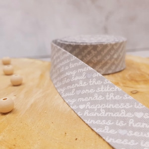 Handmade Bias Tape For Binding - Single or Double Fold - Elastic - Cotton - Grey And White - 25mm / 1 inch - Per METRE or YARD