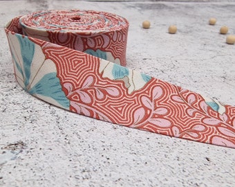 Ruban de biais floral rose corail - Lanières de finition en coton - Tissu Tilda, 1 pouce de large
