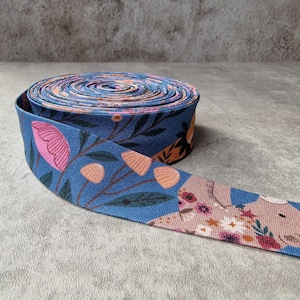 Ruban de reliure en coton à imprimé floral, Dashwood Studio, bleu, bordure élastique à coudre