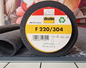 F220 / 304 Vilene Vlieseline Fusible Iron On Medium Soft Interfacing, Recycled Interlining, Charcoal, 90cm wide, Similar to Pellon ES114