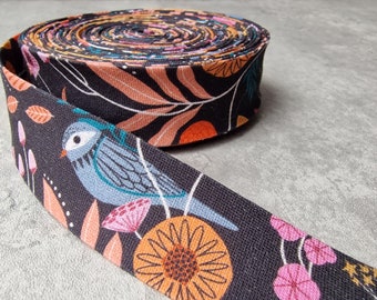 Handmade Single Fold Bias Binding Tape - 100% Cotton - Dashwood Wild - Black, Brown and Blue - 25mm/1" Wide - Sold PER METRE or YARD