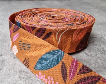 Handmade Single Fold Bias Binding Tape - 100% Cotton - Dashwood Wild - Browns, Purples And Lilacs - 25mm/1" Wide - Sold PER METRE or YARD