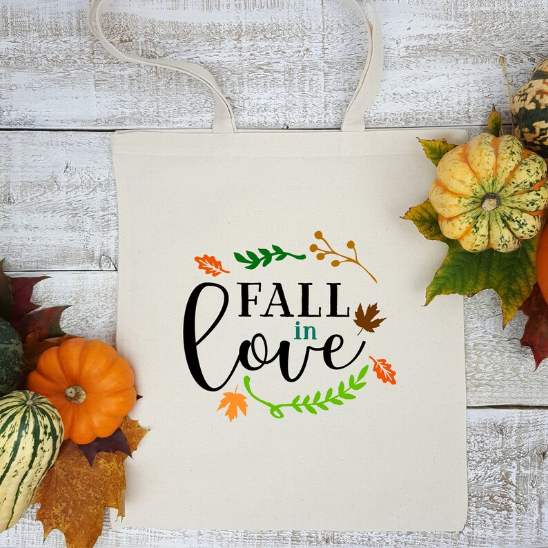 Autumn Lover Gift Grocery Tote Fall Season Bag Autumn Print Bag Eco Friendly Bag Fall In Love Slogan Tote Bag Autumn Leaves