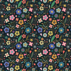 Dashwood Studio Fabric - Tree Of Life Collection - Multicolour Flowers On Black - 100% Quilting Cotton - Fat Quarters - QUICK DISPATCH