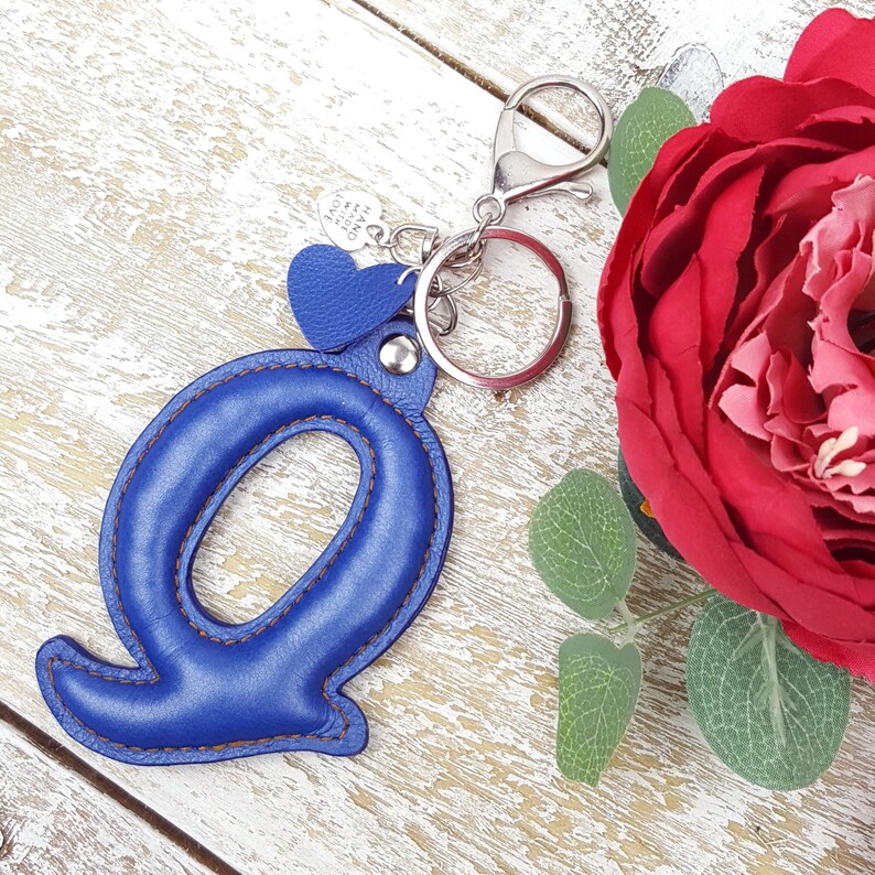 Initial Letter Keychain Genuine Leather Keyring Alphabet Etsy