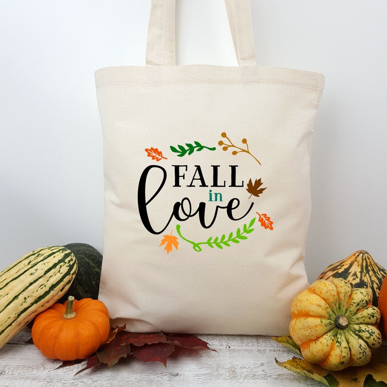 Autumn Lover Gift Grocery Tote Fall Season Bag Autumn Print Bag Eco Friendly Bag Fall In Love Slogan Tote Bag Autumn Leaves