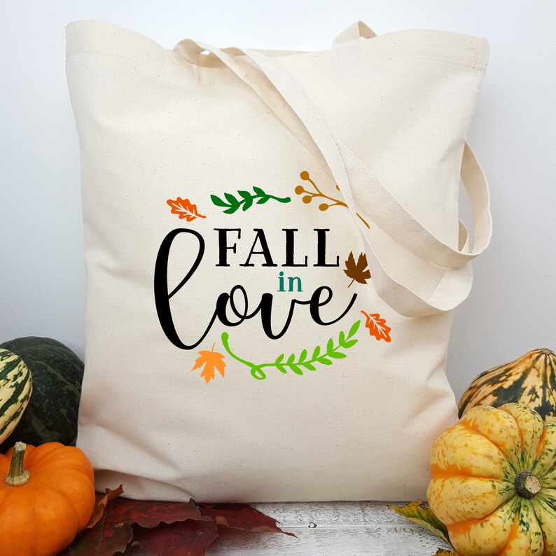 Autumn Lover Gift Grocery Tote Fall Season Bag Autumn Print Bag Eco Friendly Bag Fall In Love Slogan Tote Bag Autumn Leaves