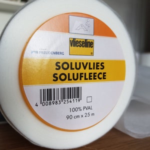 Vilene Vlieseline Solufleece Soluvlies 321, Water Soluble Stabiliser, Embroidery Backing Stiffener Interfacing, 90cm Wide
