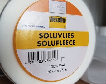 Vilene Vlieseline Solufleece Soluvlies 321, Water Soluble Stabiliser, Embroidery Backing Stiffener Interfacing, 90cm Wide