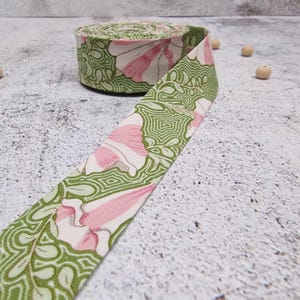 Green Binding Bias Tape – Tilda Flowers, Double Fold, (25mm/1")