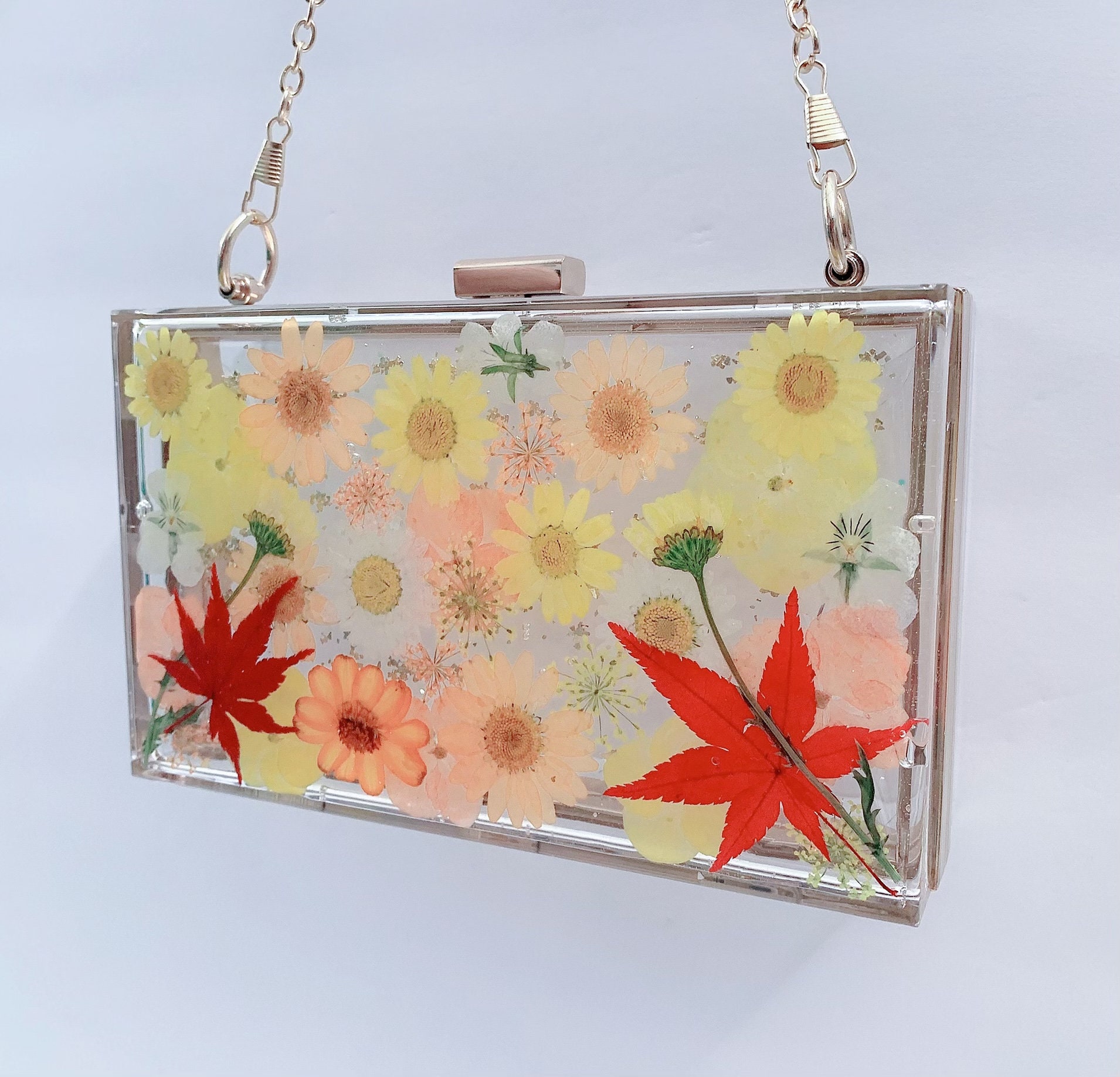 Clear Crossbody Clutch w/ dried pressed flowers / Acrylic Etsy
