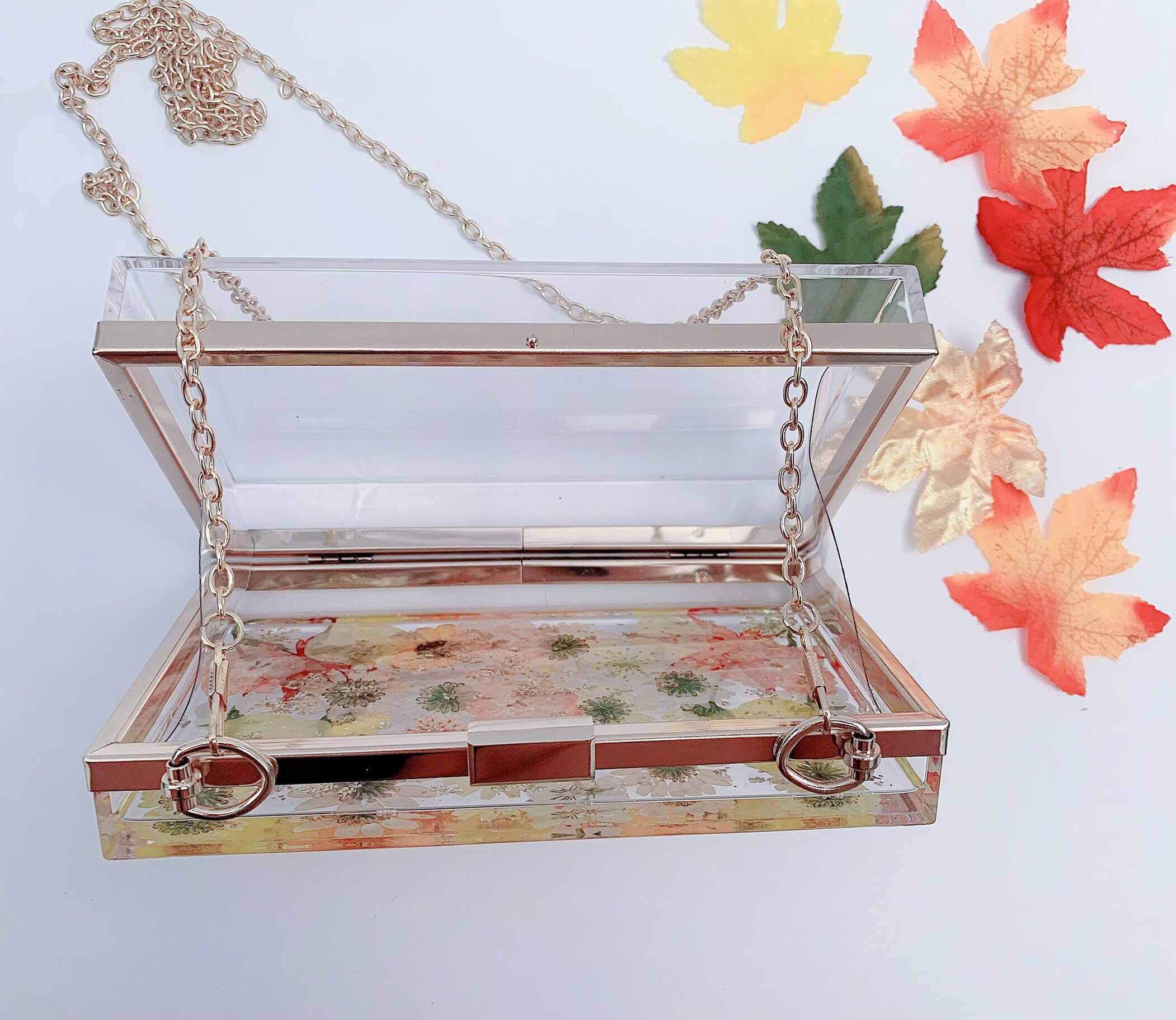Clear Crossbody Clutch w/ dried pressed flowers / Acrylic Etsy