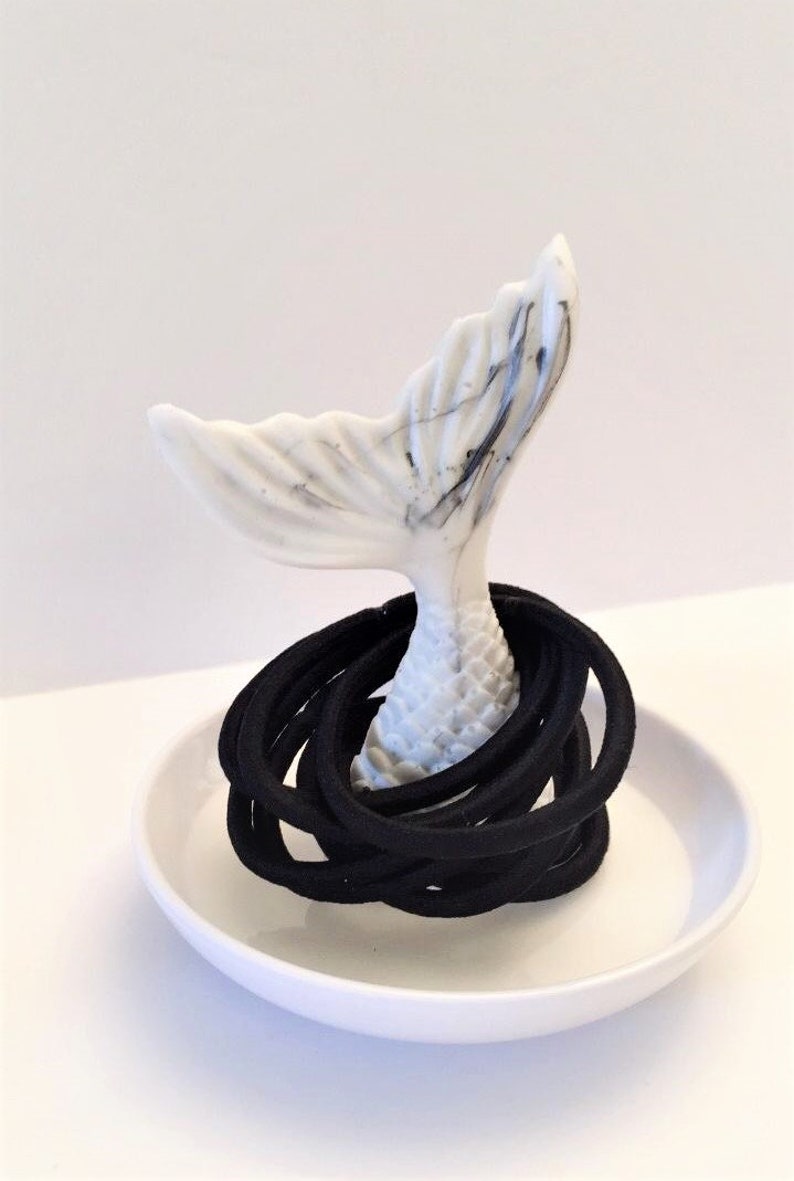 White Collection Crystal Teal or Marble Effect Mermaid Tail Ring Holder