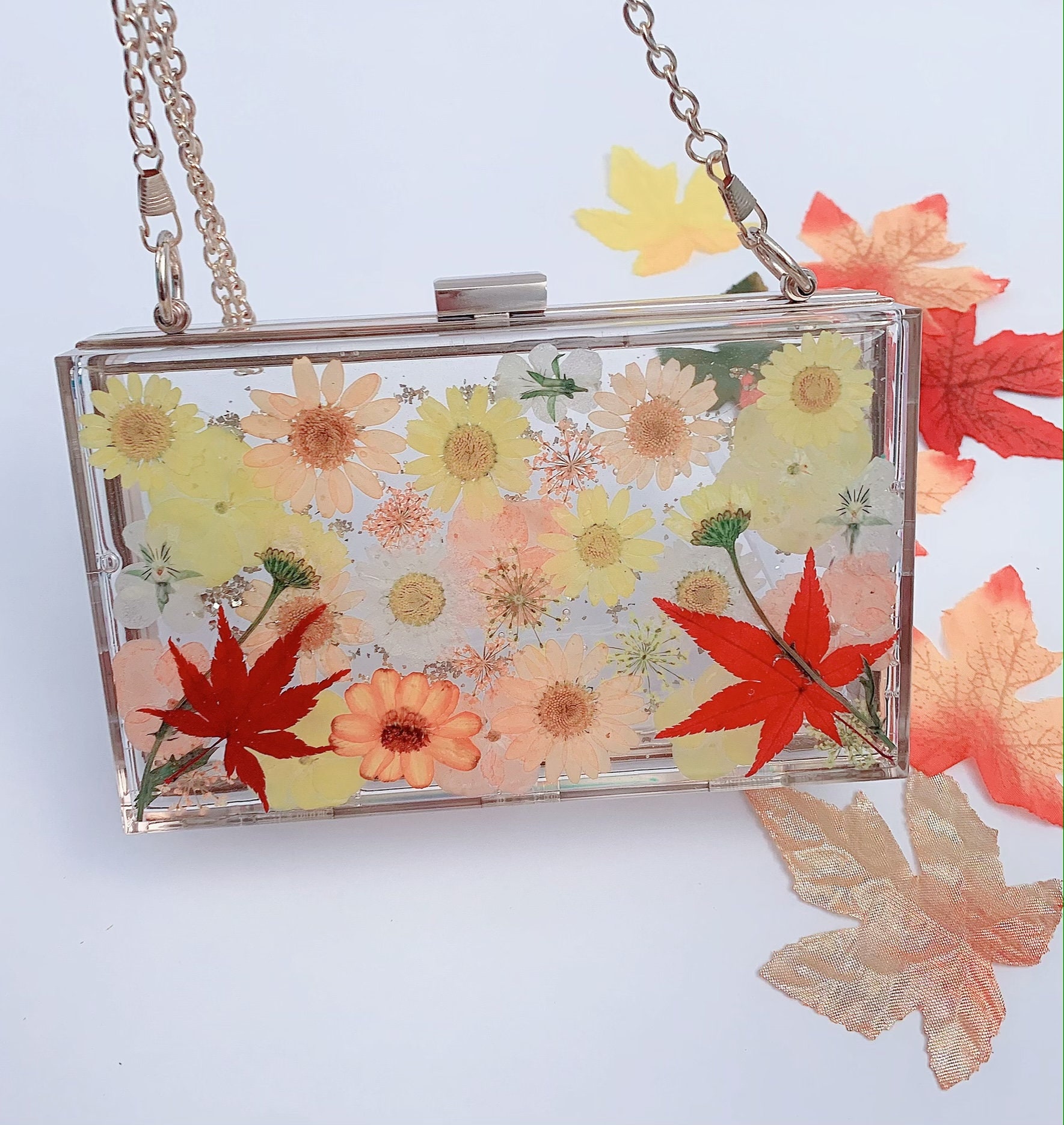 Clear Crossbody Clutch w/ dried pressed flowers / Acrylic Etsy
