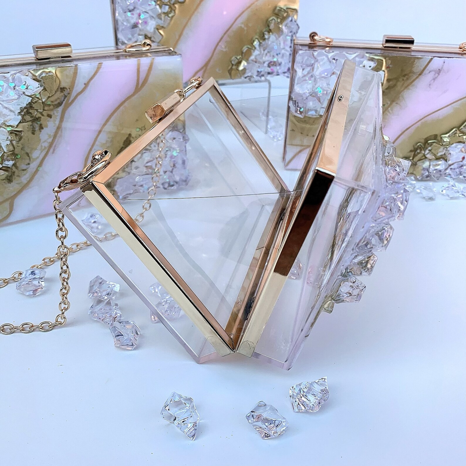 Custom Purse hand painted Geode Resin Clear Clutch Purse / Etsy