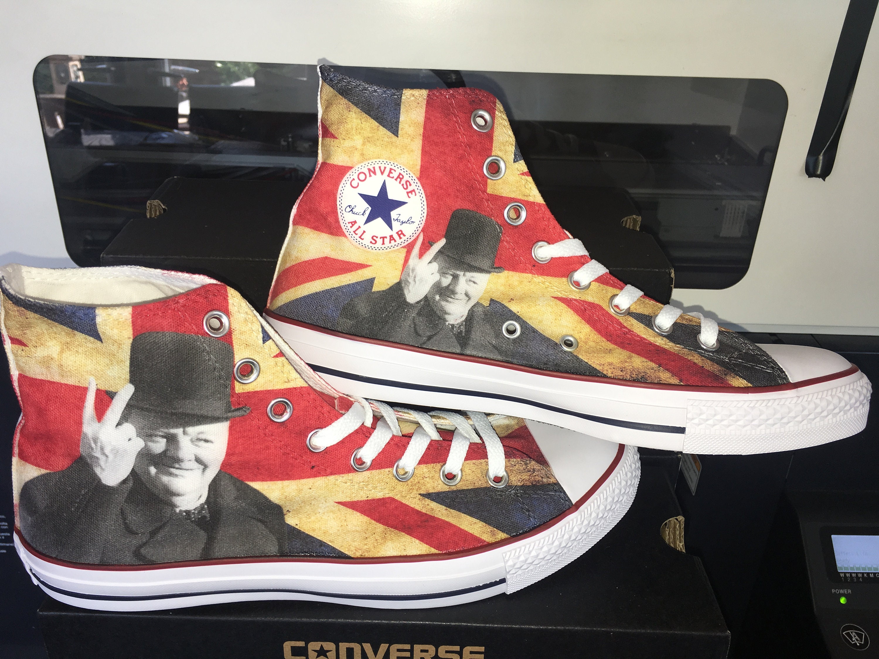 Churchill are these yours Union Jack British Custom designed printed on to genuine converse Churchill are these yours Union Jack British Custom designed printed on to genuine converse