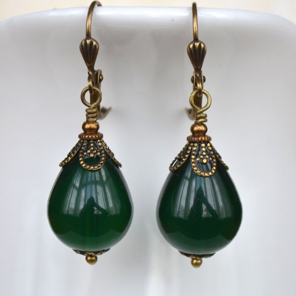 Victorian Earrings Bottle Emerald Earrings Art Nouveau Earrings Gold Earrings Drop Earrings