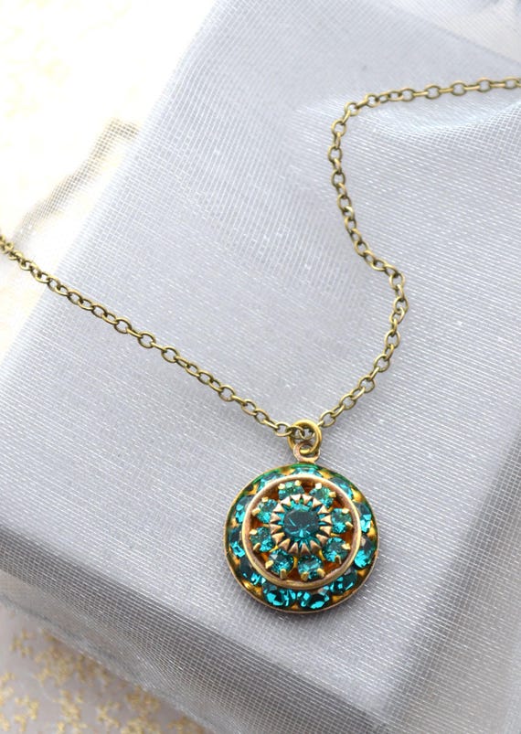 Art Deco Style Zircon Blue Crystal Three Layer Drop Necklace