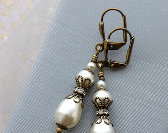 Boucles D'oreilles Vintage Art Nouveau Perles Argenté - Fait Main, Dormeuses En Acier