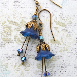 Art Nouveau Handmade Vintage Style Prussian Blue Woodland Flower Earrings