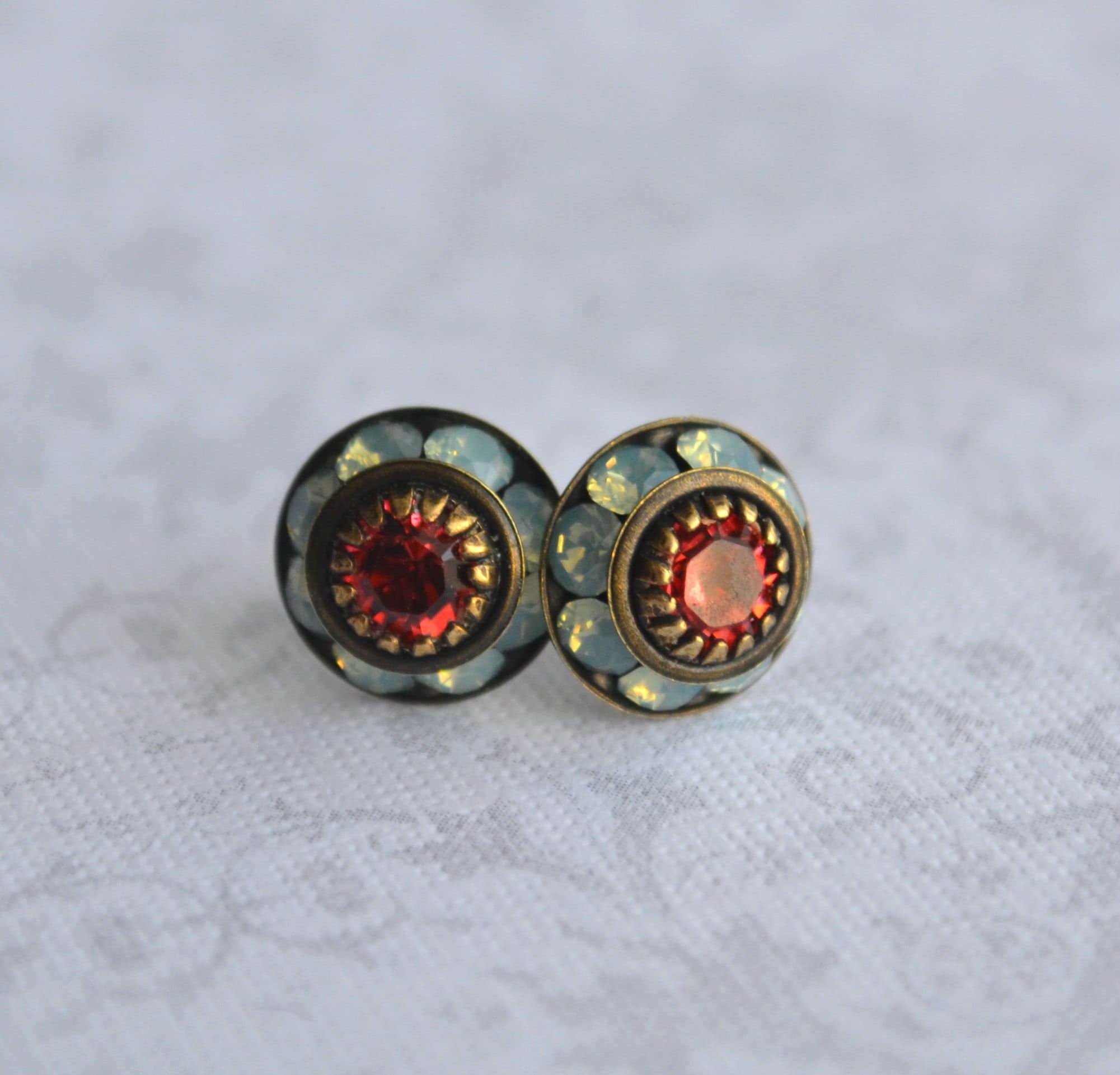 Art Deco Stud Earrings Pacific Blue Opal Stud Earrings Etsy UK