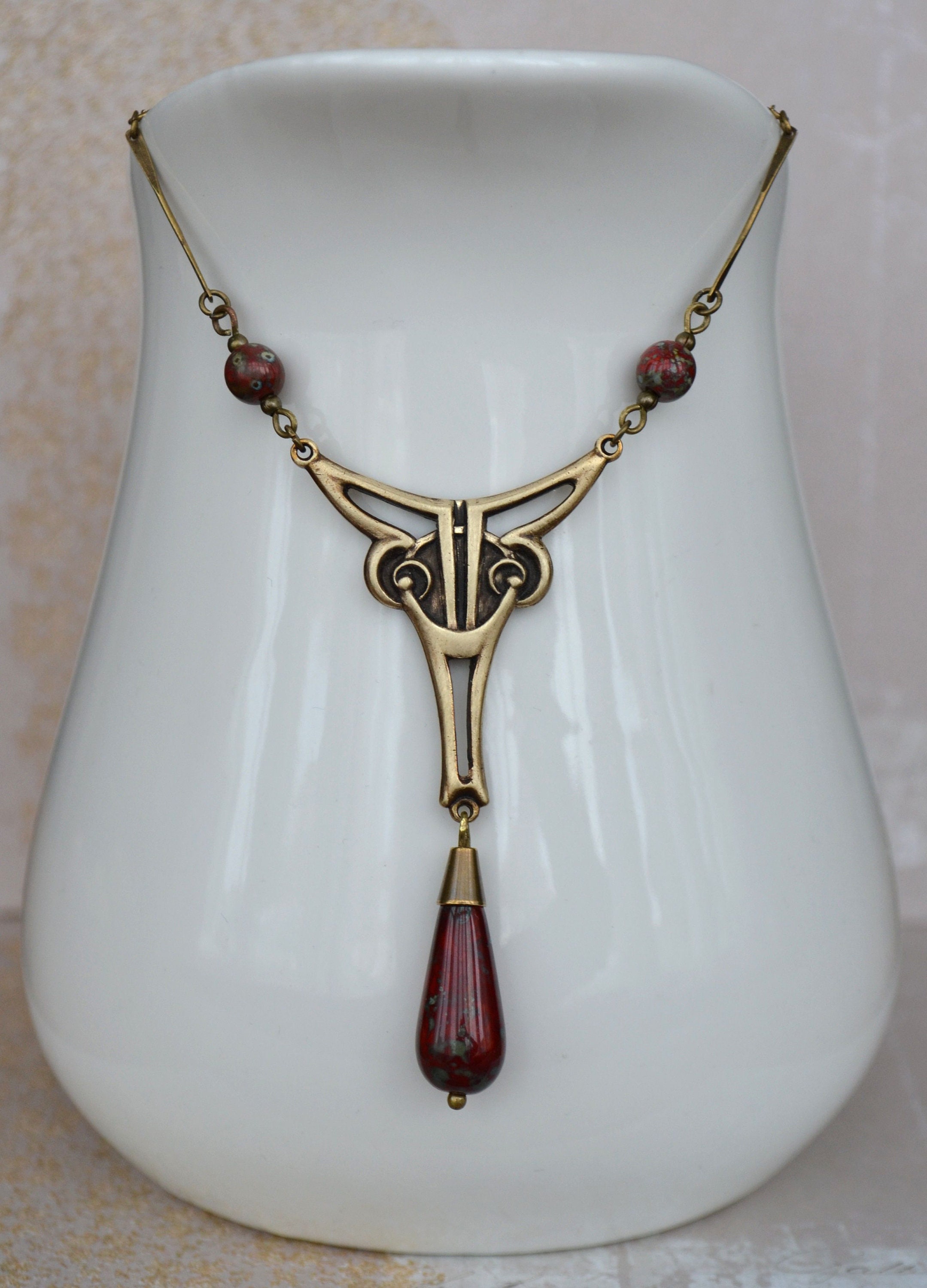 Art Deco Red and Grey Mottled Picasso Czech Glass Drop - Etsy UK
