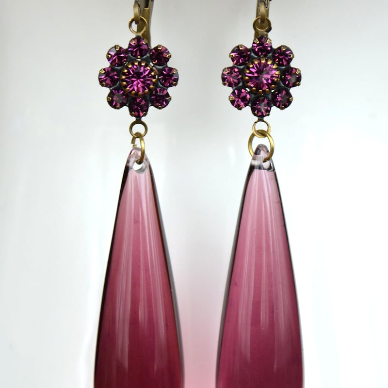 Purple Fluorite & Goldtone Dotted Teardrop Drop Earrings main image 0
